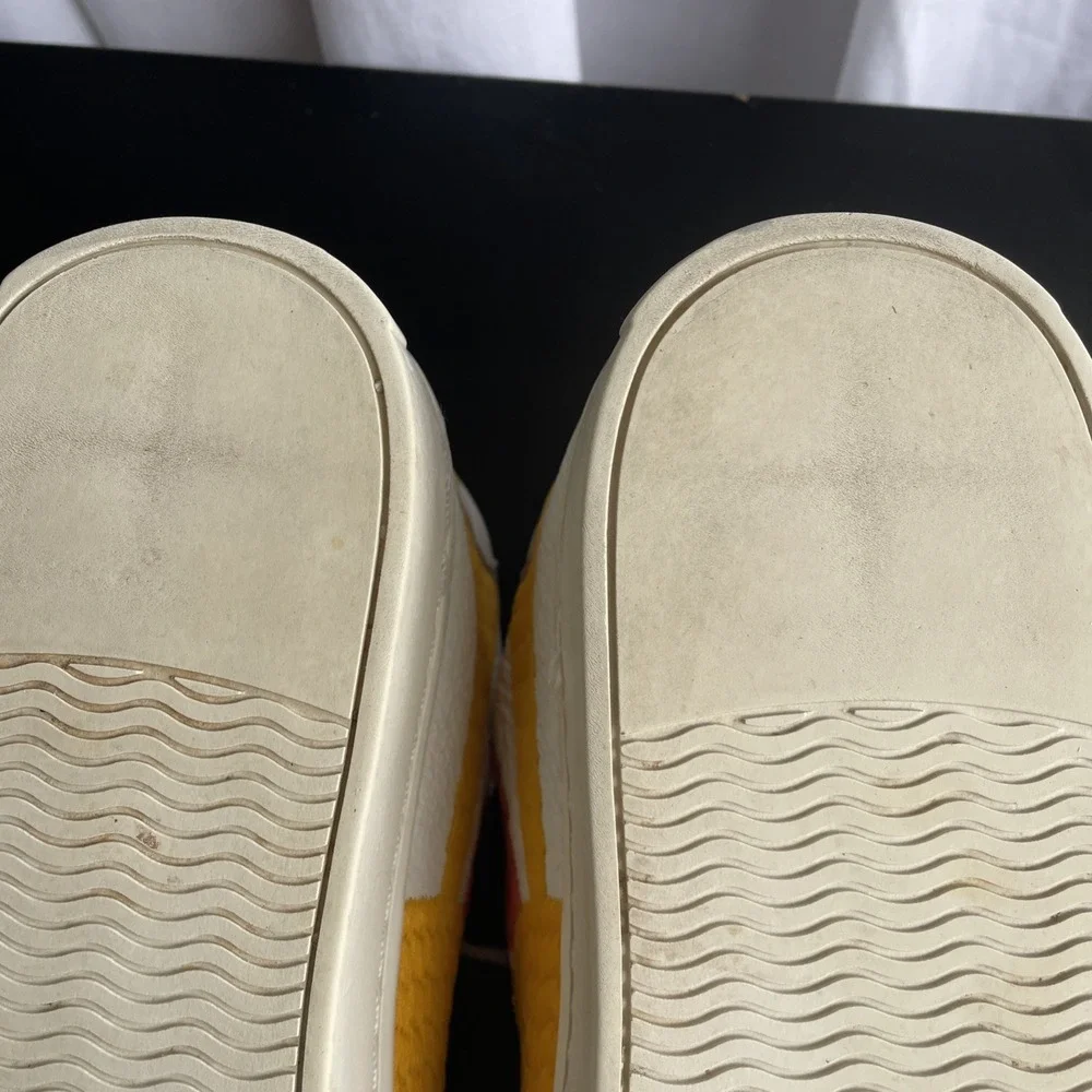 Soludos Ibiza Sz 7.5 White Leather Low Top Sneakers Rainbow Wave sun‎ Good Vibes